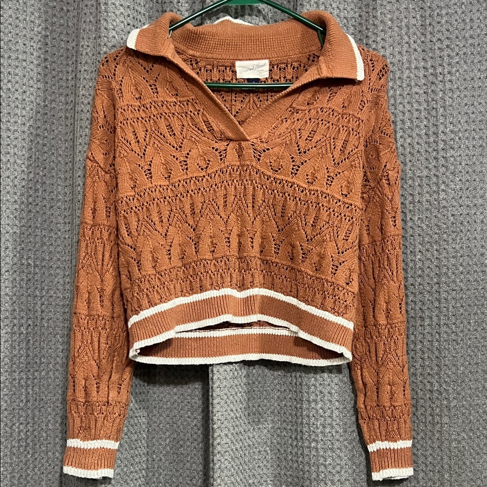 Universal Thread Rust Open-Knit V-Neck Sweater Wi… - image 1